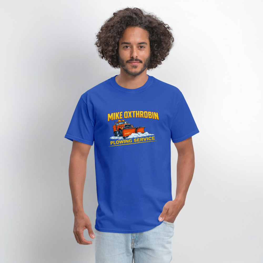 Mike Oxthrobin Plowing Service T-shirt - royal blue
