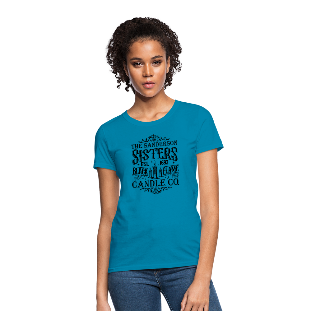 The Sanderson Sisters Black Flame Candle Co. Women's Contoured T-Shirt (Halloween) - turquoise