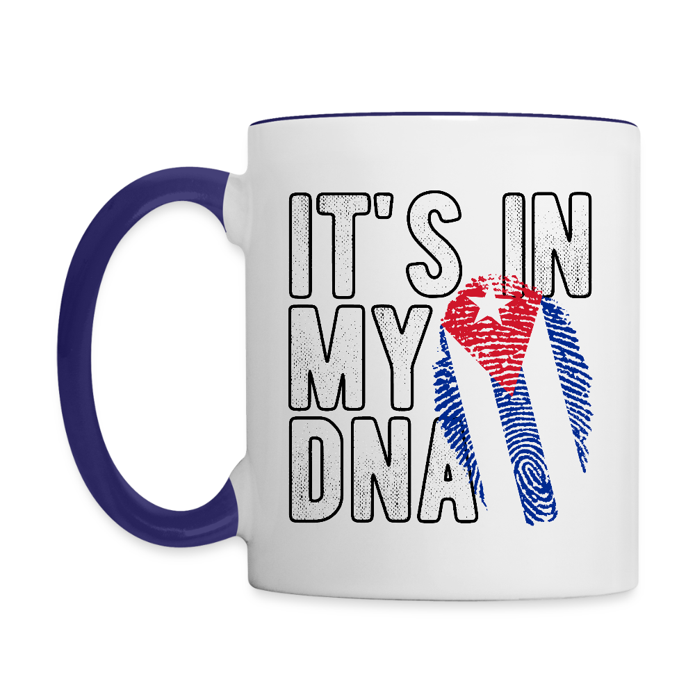 Cuban DNA Coffee Mug – Fingerprint Flag Design - white/cobalt blue