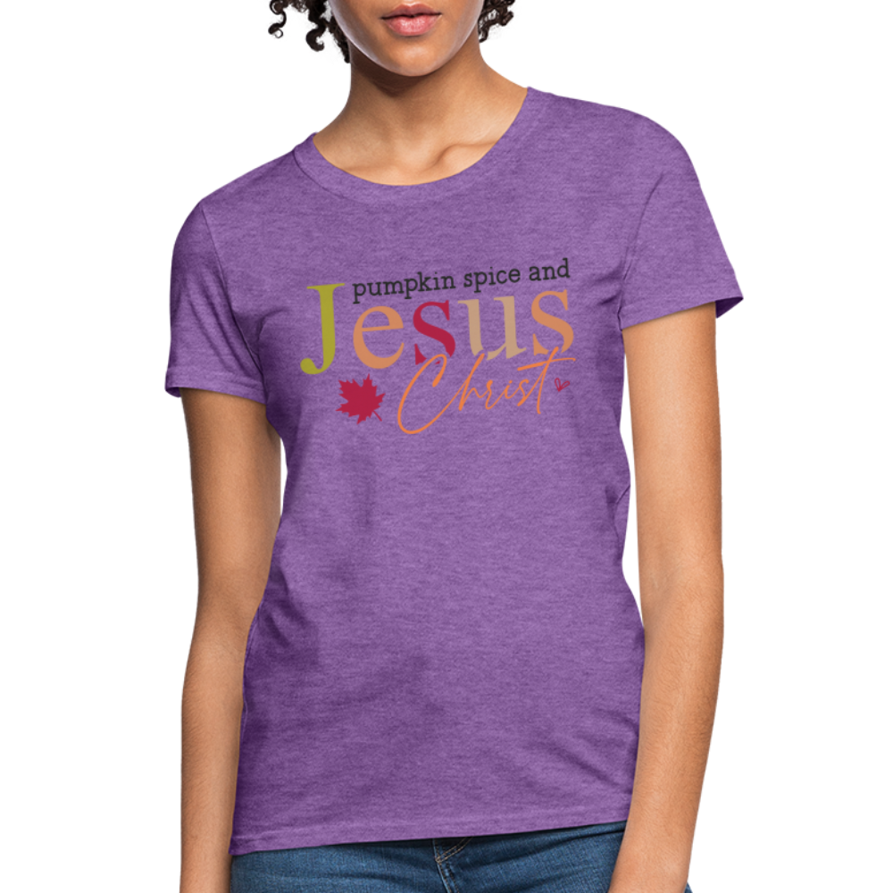 Pumpkin Spice and Jesus Christ Women's Contoured T-Shirt - purple heather