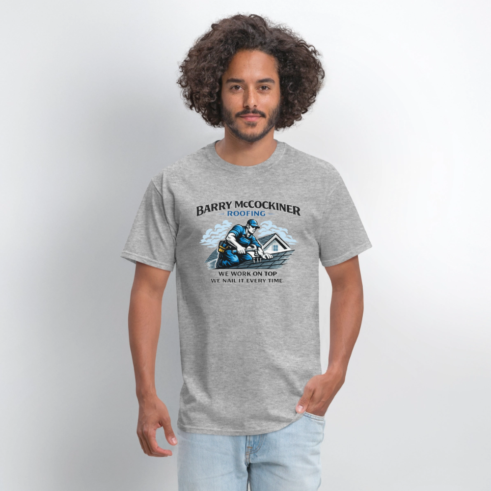 Barry McCockiner Roofing Funny Adult T-Shirt Color: Orange