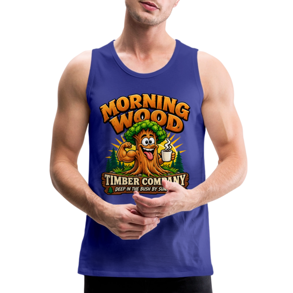 Morning Wood Timber Company Funny Adult Humor Tank Top Color: Heather Gray