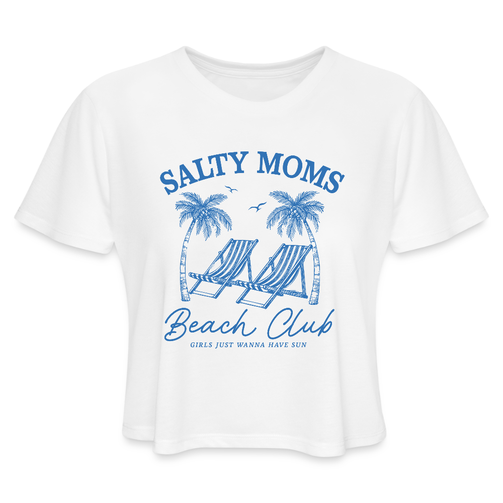 Salty Moms Beach Club Women's Cropped T-Shirt Color: white