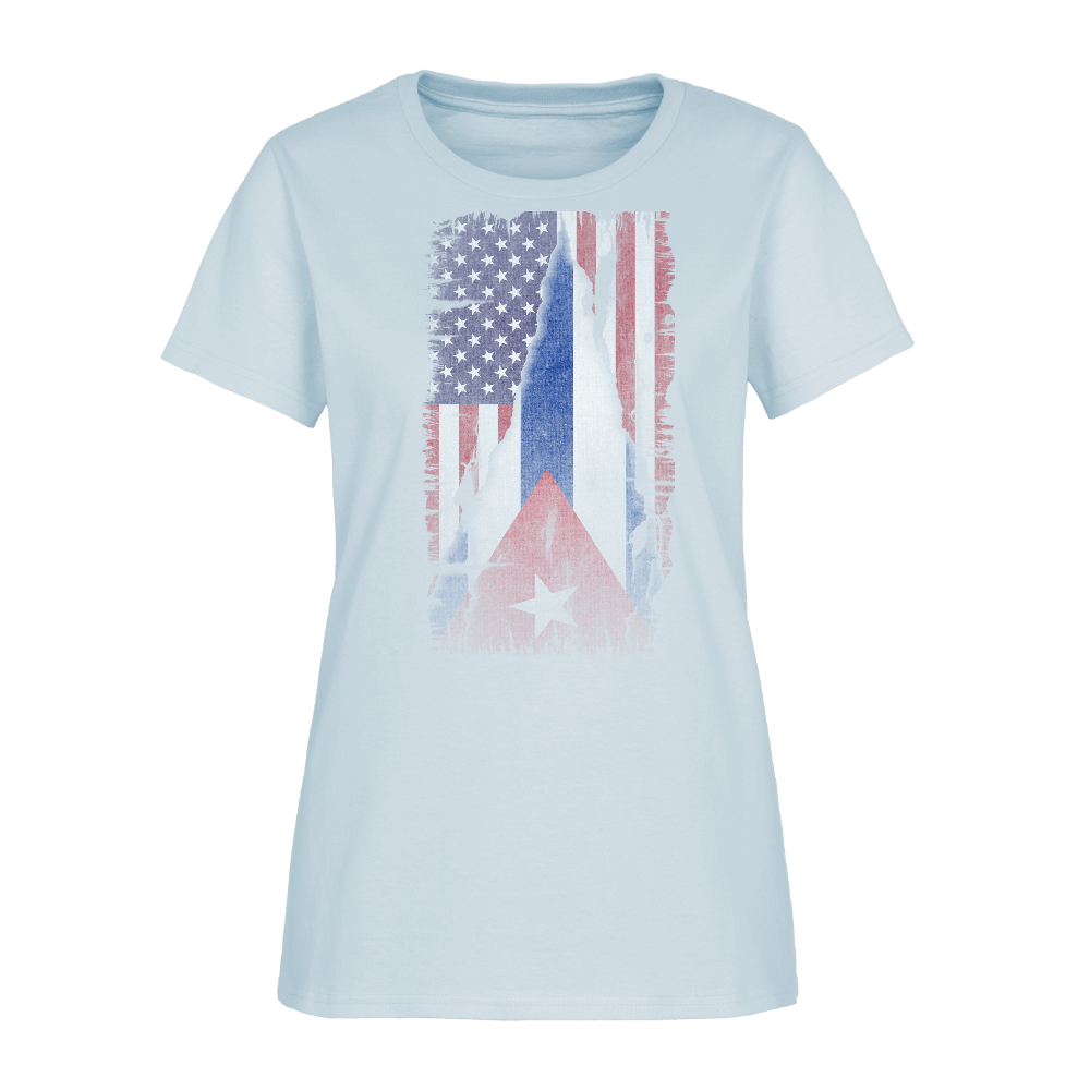 Cuba & USA Flag Women’s T-Shirt – Cuban American Pride Tee Color: light blue
