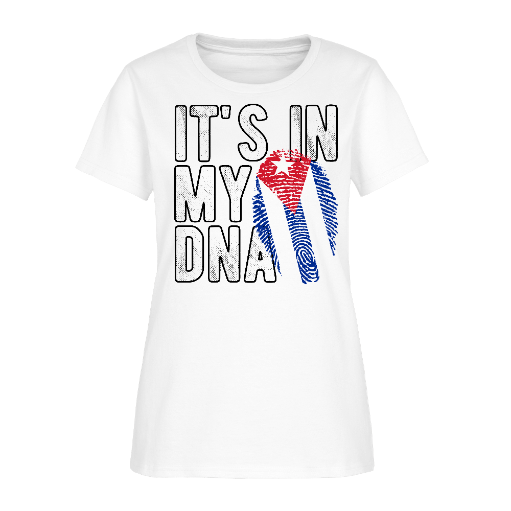Cuban DNA Women’s T-Shirt – Fingerprint Flag Tee Color: black