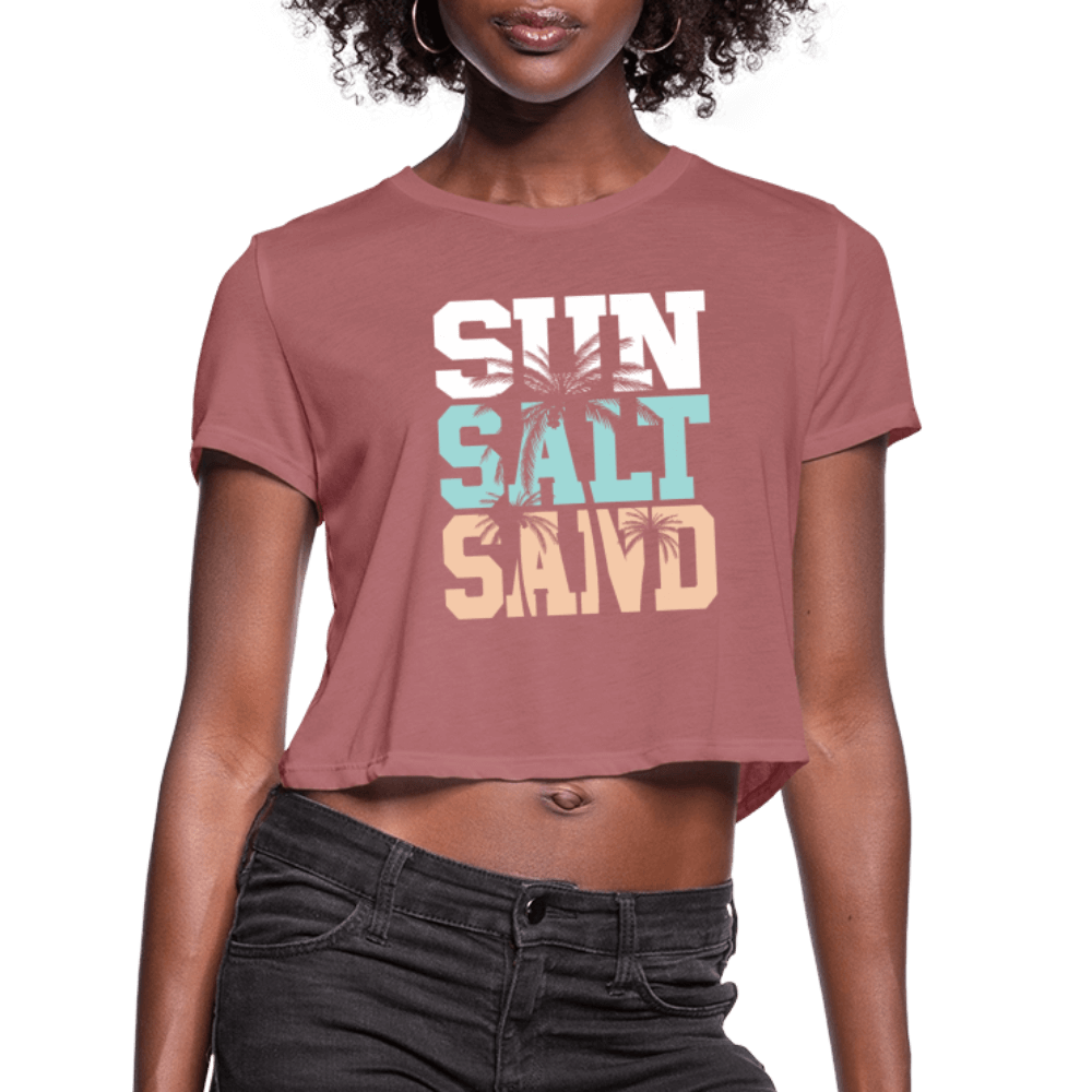 Sun Salt Sand Women’s Crop Top with Palm Tree Design - mauve