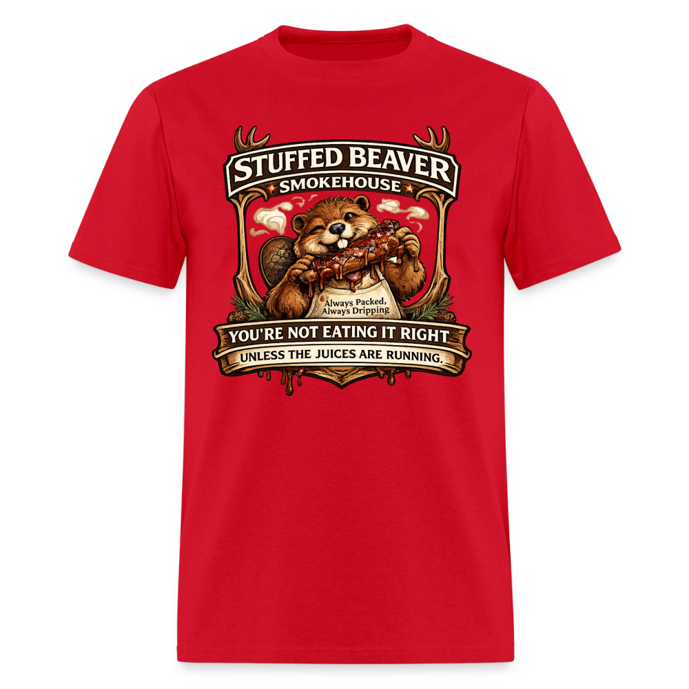 Stuffed Beaver Smokehouse Funny T-Shirt Color: Red