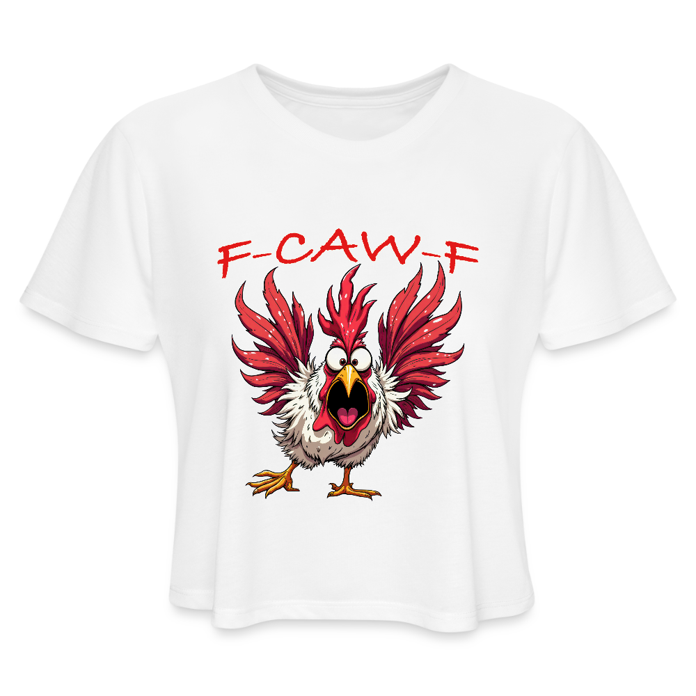 F-CAW-F Women’s Crop Tee – Funny Rooster Shirt Color: white