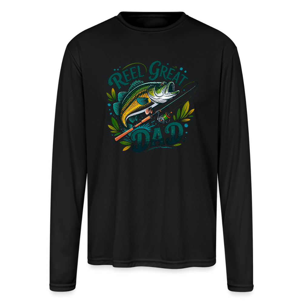 Reel Great Dad Long Sleeve Fishing Shirt with Rod & Fish Color: black