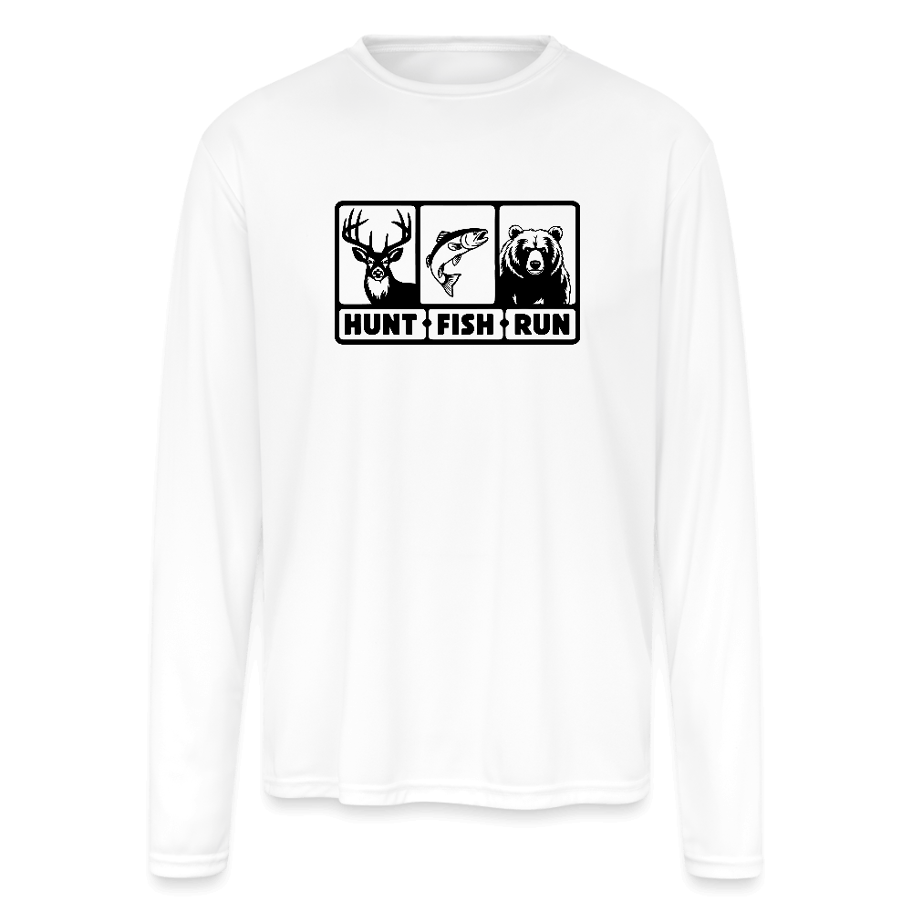 Hunt Fish Run Performance Tee – Funny Outdoor Shirt Color: white