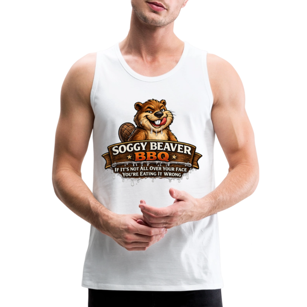 Soggy Beaver BBQ Funny Tank Top Color: White