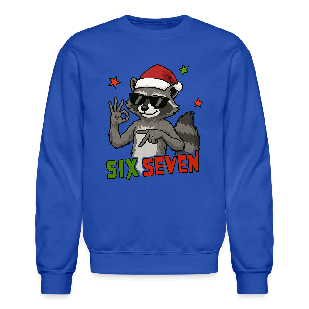 Six Seven 67 Raccoon Christmas Sweatshirt Color: royal blue