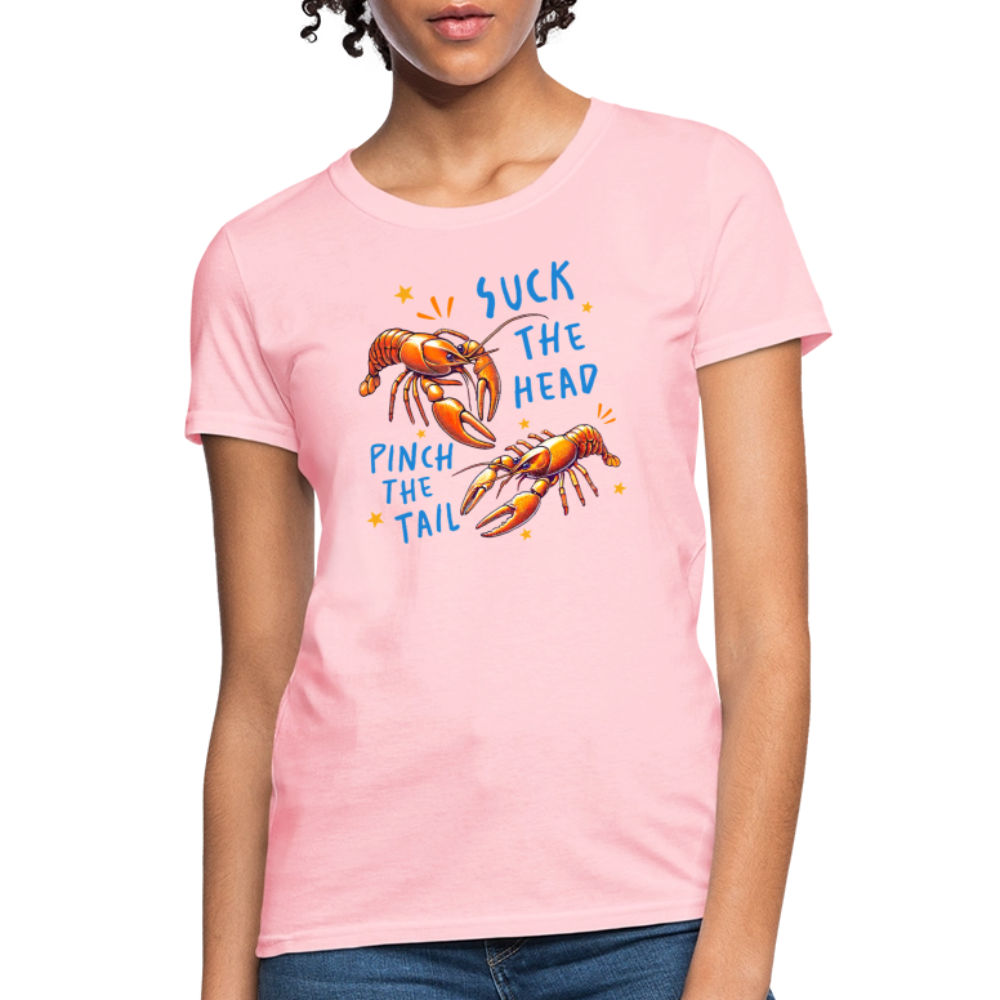Suck the Head, Pinch the Tail Women’s Crawfish Boil T-Shirt - pink