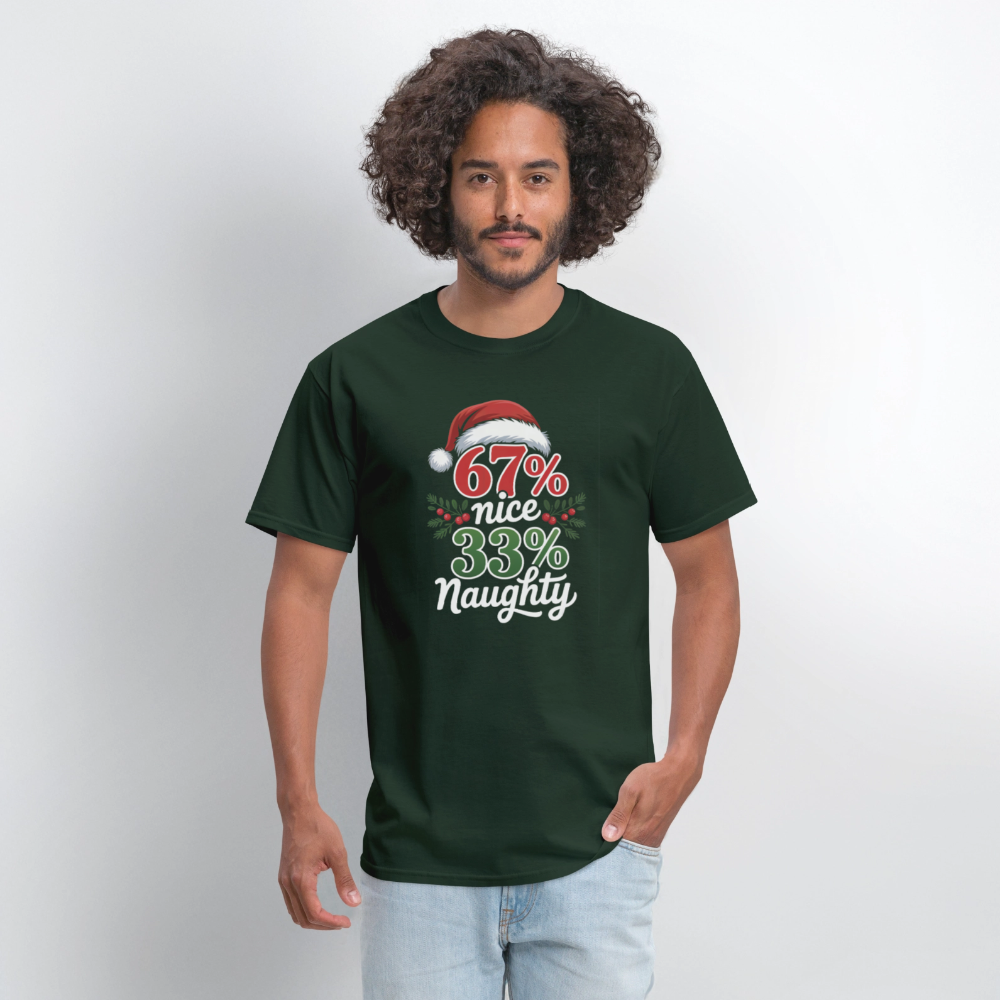 Six Seven 67% Nice 33% Naughty (Christmas) T-Shirt - forest green