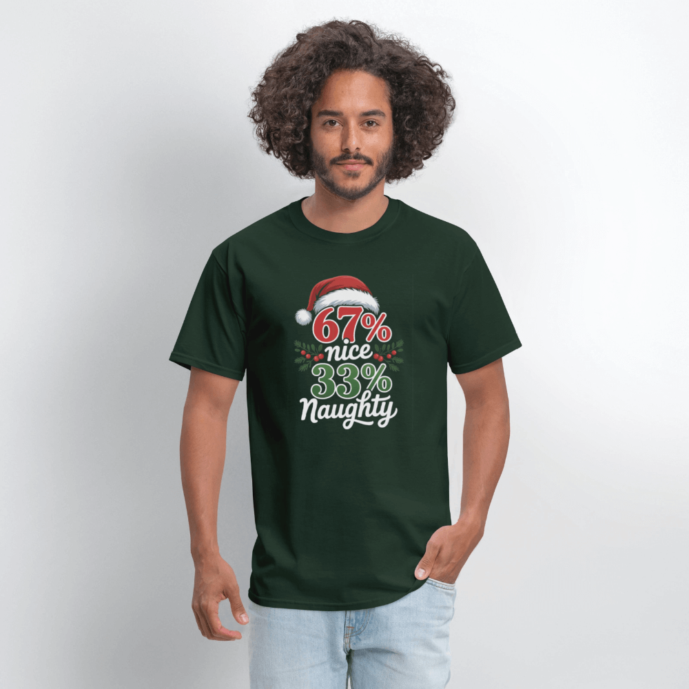 Six Seven 67% Nice 33% Naughty (Christmas) T-Shirt Color: forest green