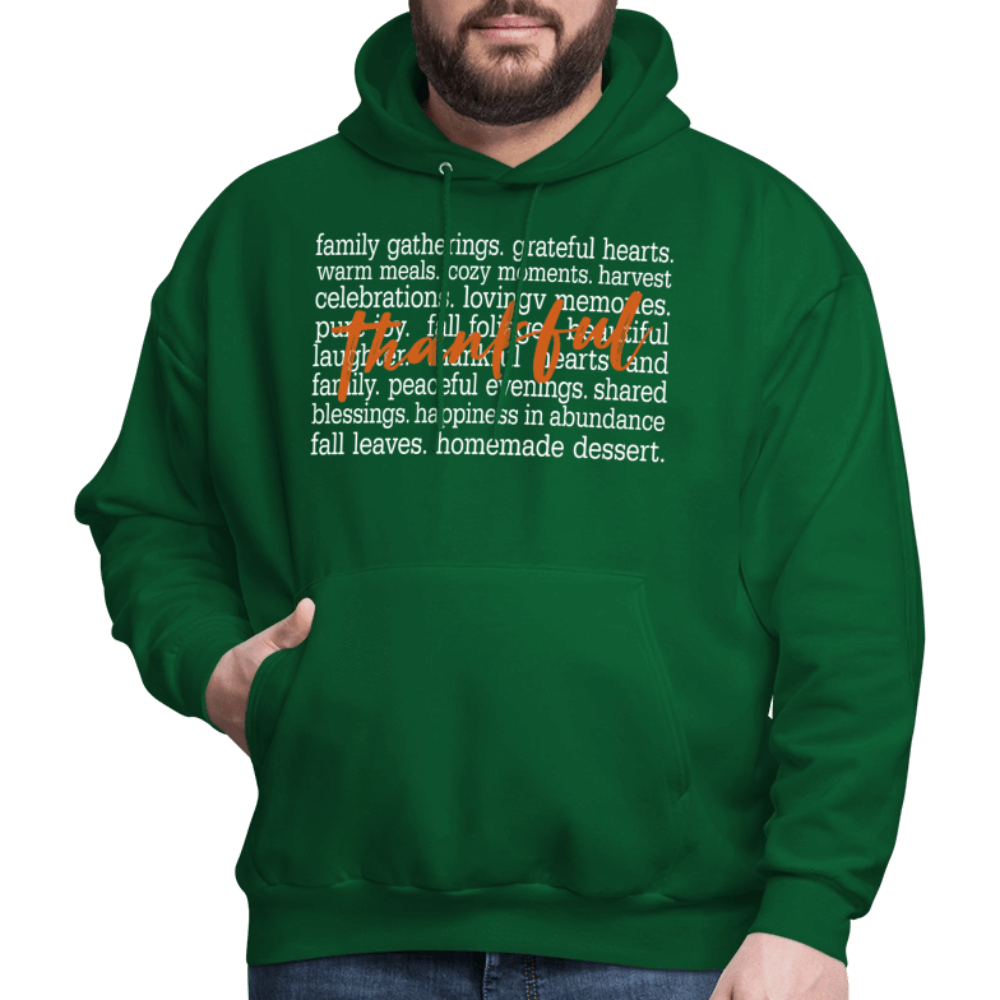Thankful Word Art (Thanksgiving) Hoodie Color: forest green
