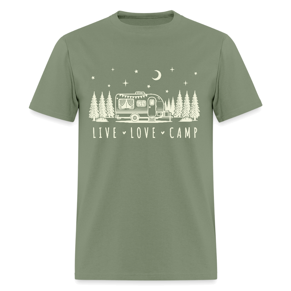 Live Love Camp T-Shirt – Camper Under the Night Sky - military green