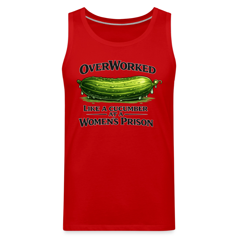 OverWorked Cucumber Funny Adult Humor Tank Top Color: White