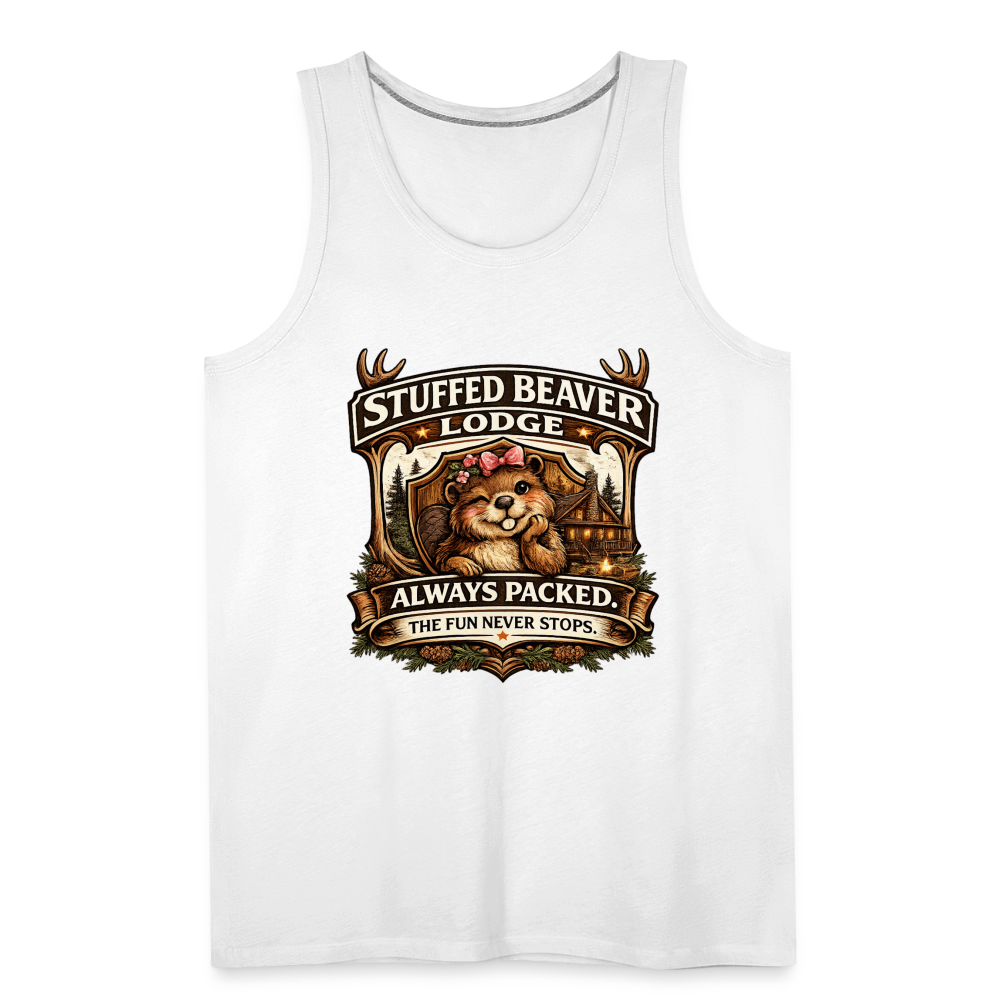 Stuffed Beaver Lodge Funny Adult Tank Top Color: Heather Gray
