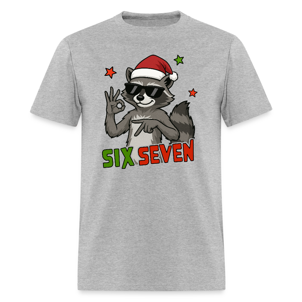Six Seven 67 Raccoon Wearing Christmas Hat T-Shirt - heather gray