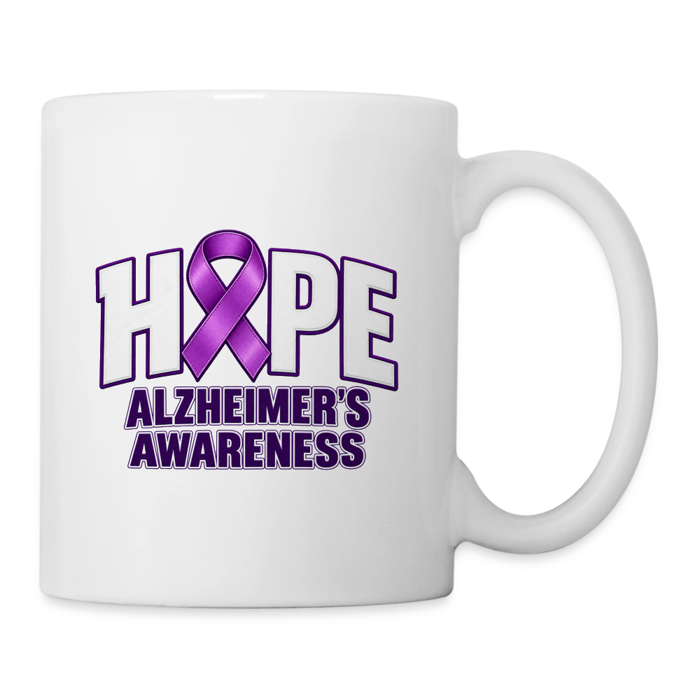 Hope Alzheimer’s Awareness Ceramic Coffee Mug – Purple Ribbon Color: white