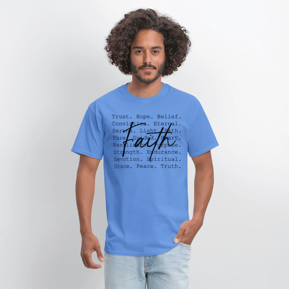 Faith Word Art Inspirational T-Shirt - carolina blue