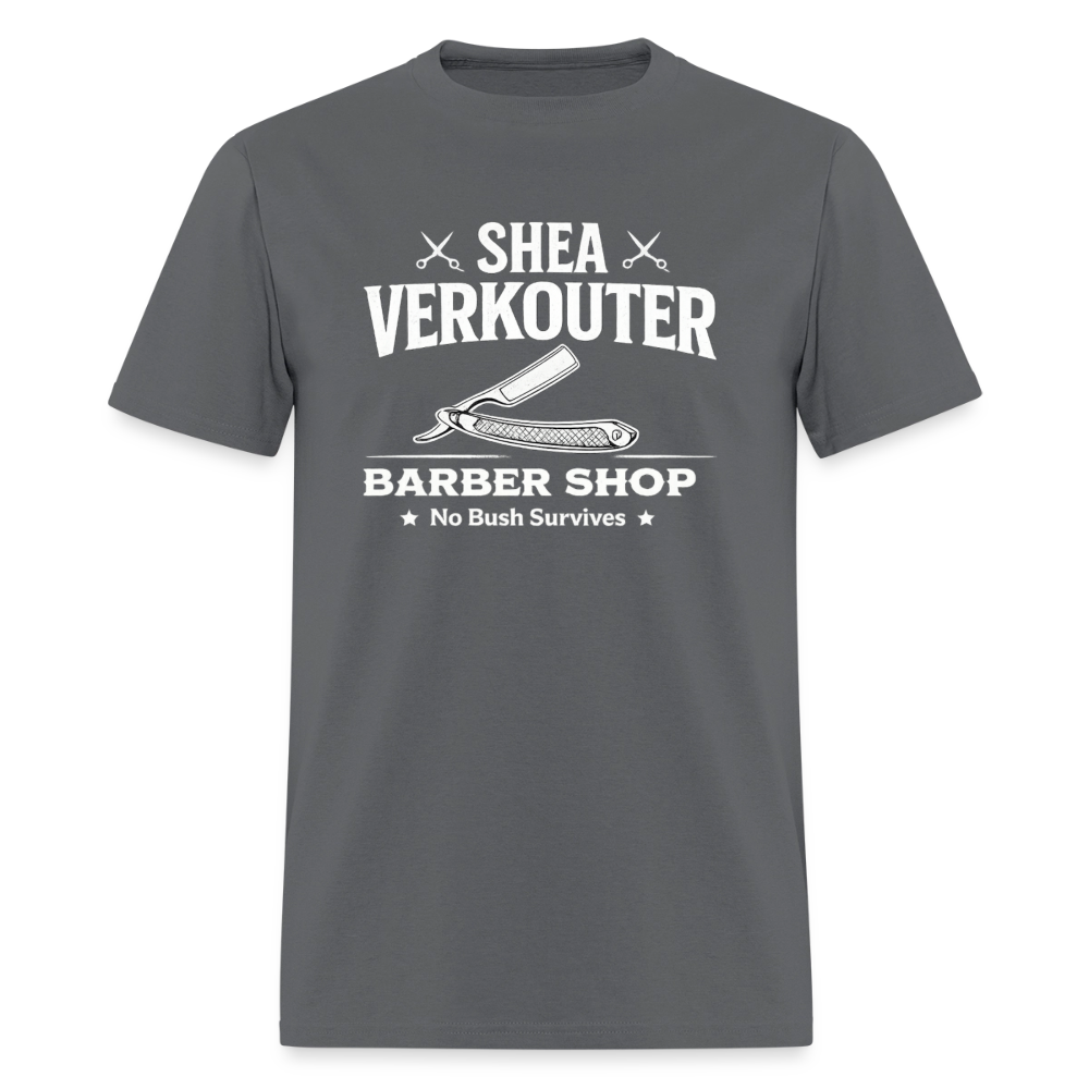 Shea Verkouter Barber Shop Funny Adult Humor T-Shirt Color: Charcoal