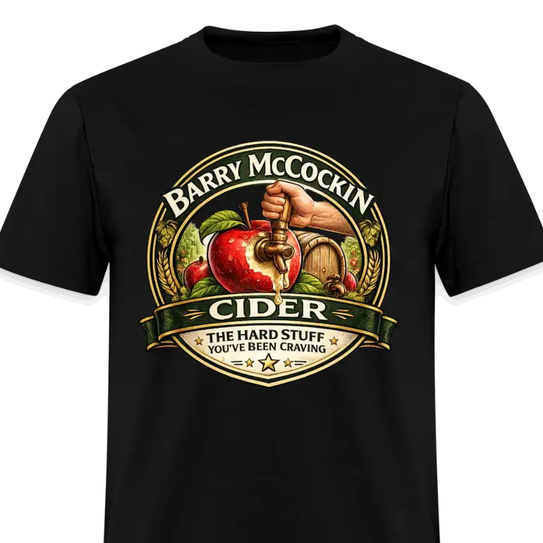 Barry McCockin Cider Funny Graphic T-Shirt Color: Black