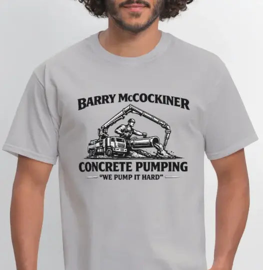 Barry McCockiner Concrete Pumping Funny Tee Color: Rock