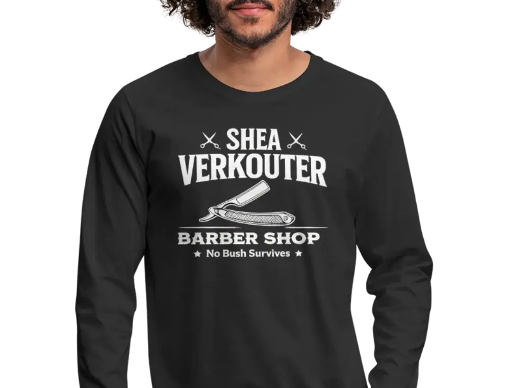 Shea Verkouter Barber Shop Funny Long Sleeve Tee Color: Black