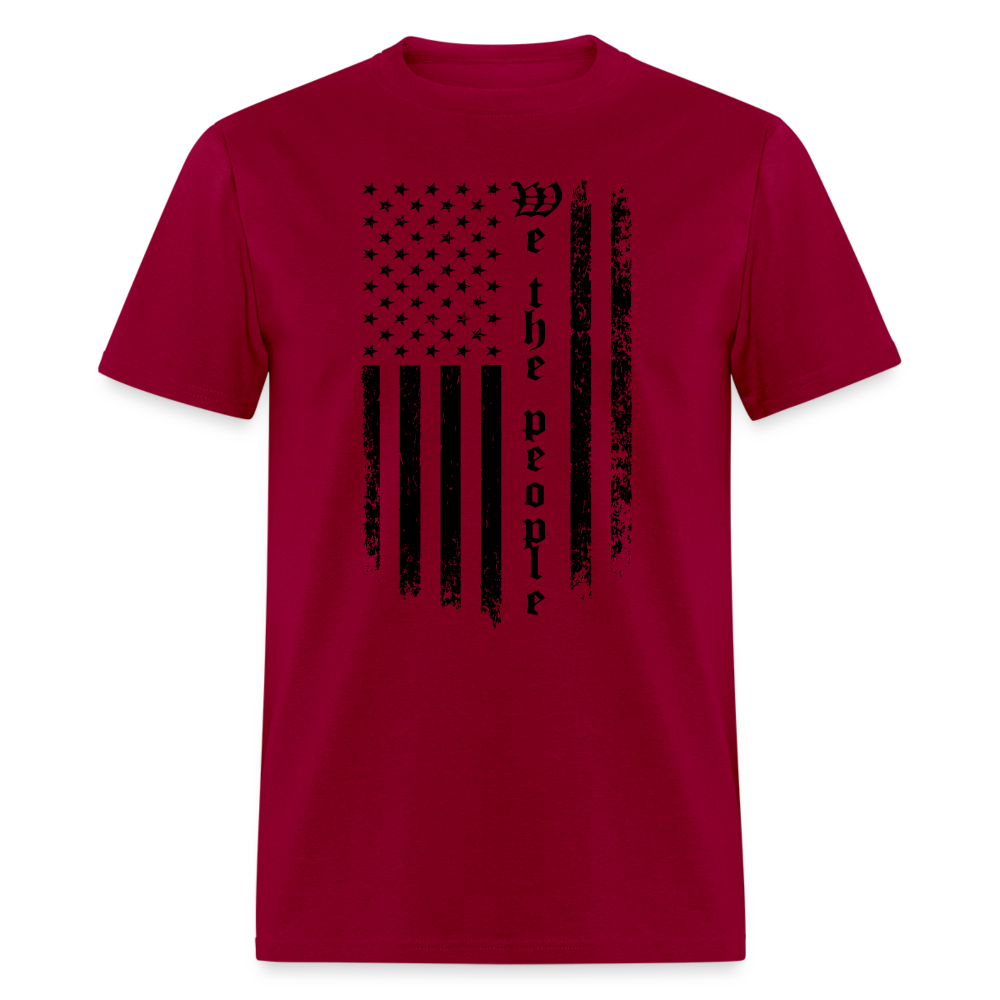 We The People T-Shirt with Flag in Black Color: dark red