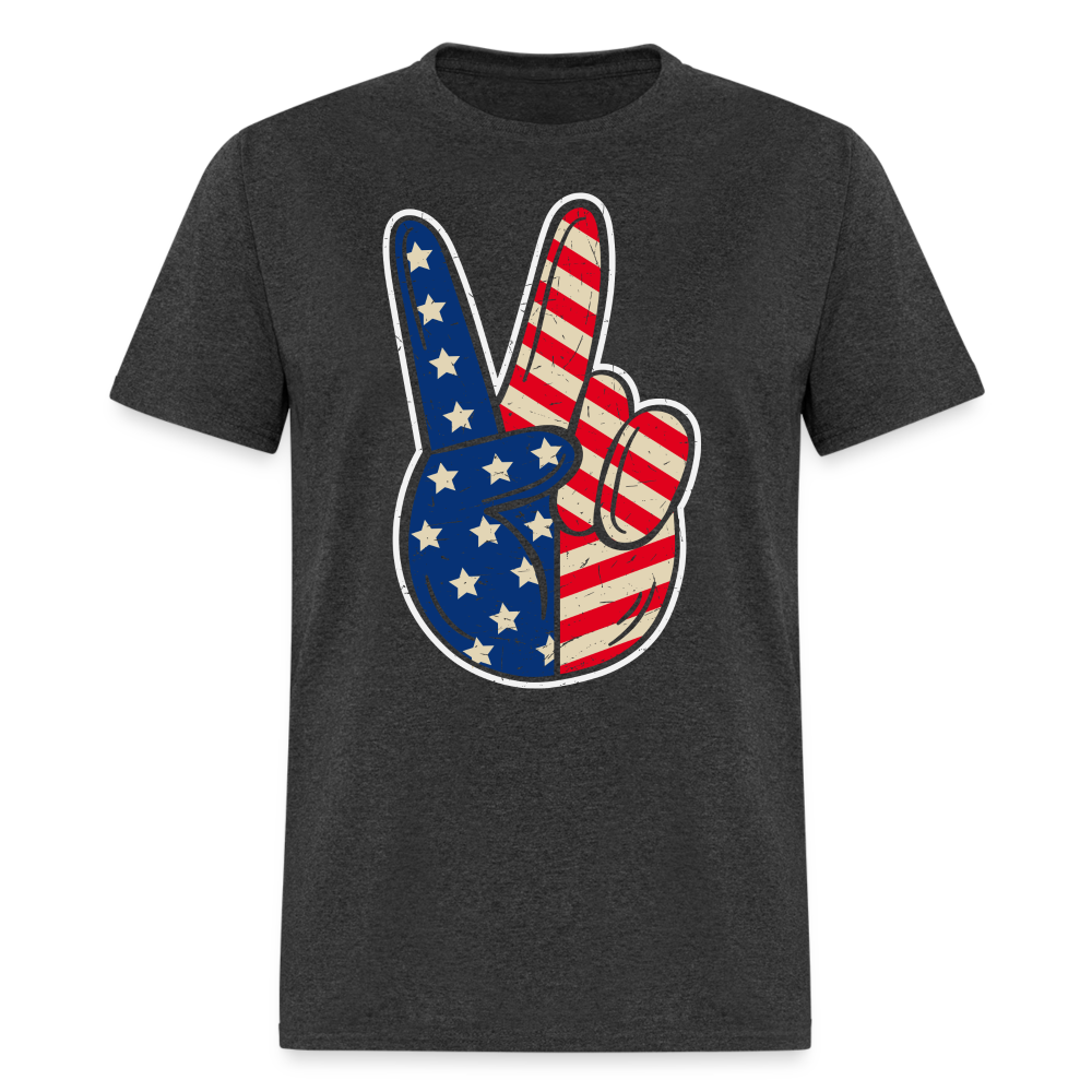 Peace Sign American Flag T-Shirt Color: heather black