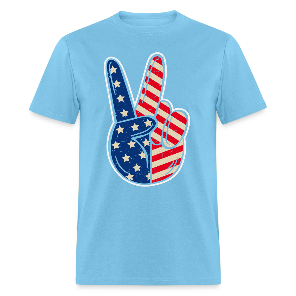 Peace Sign American Flag T-Shirt Color: aquatic blue