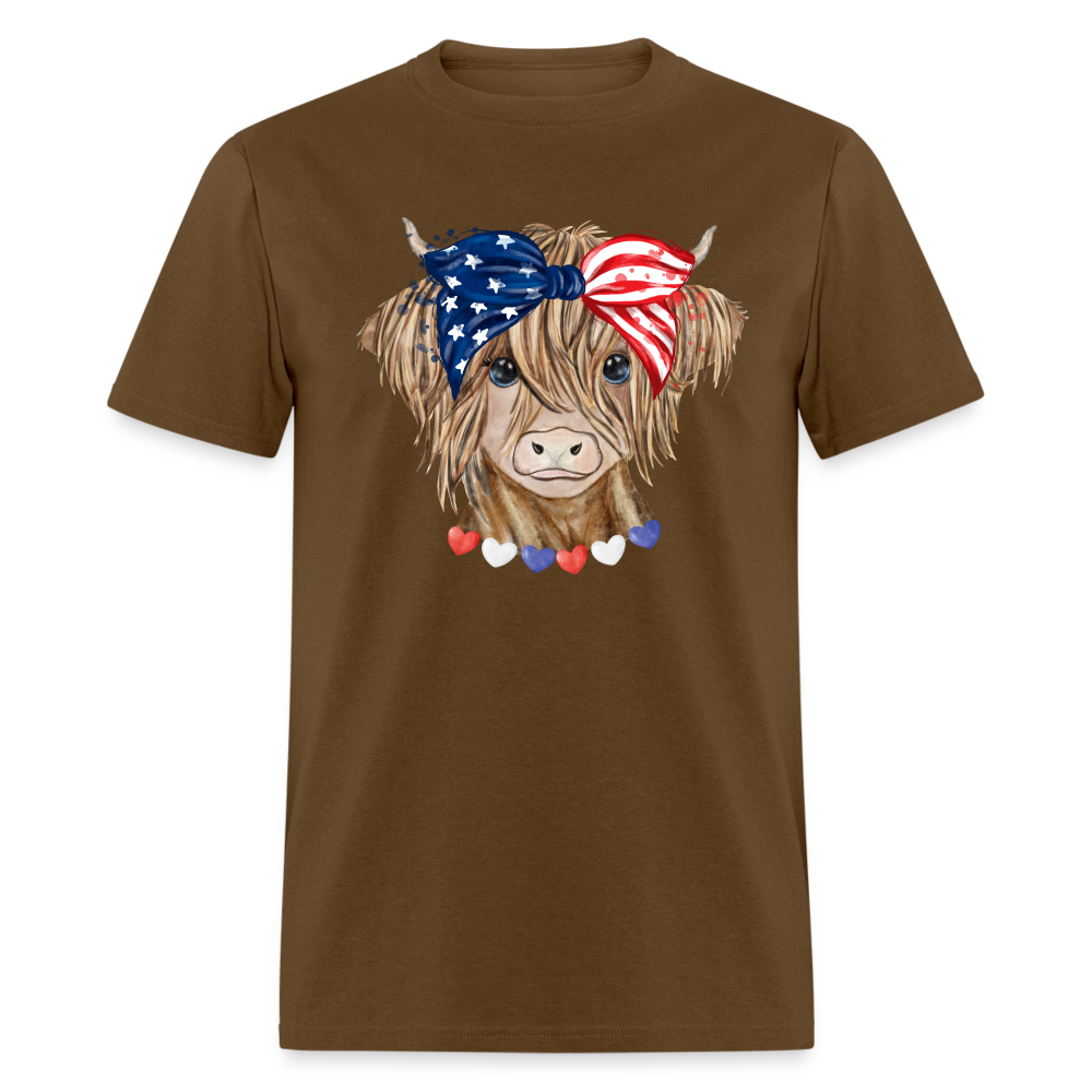 Patriotic Highland Cow T-Shirt Color: brown