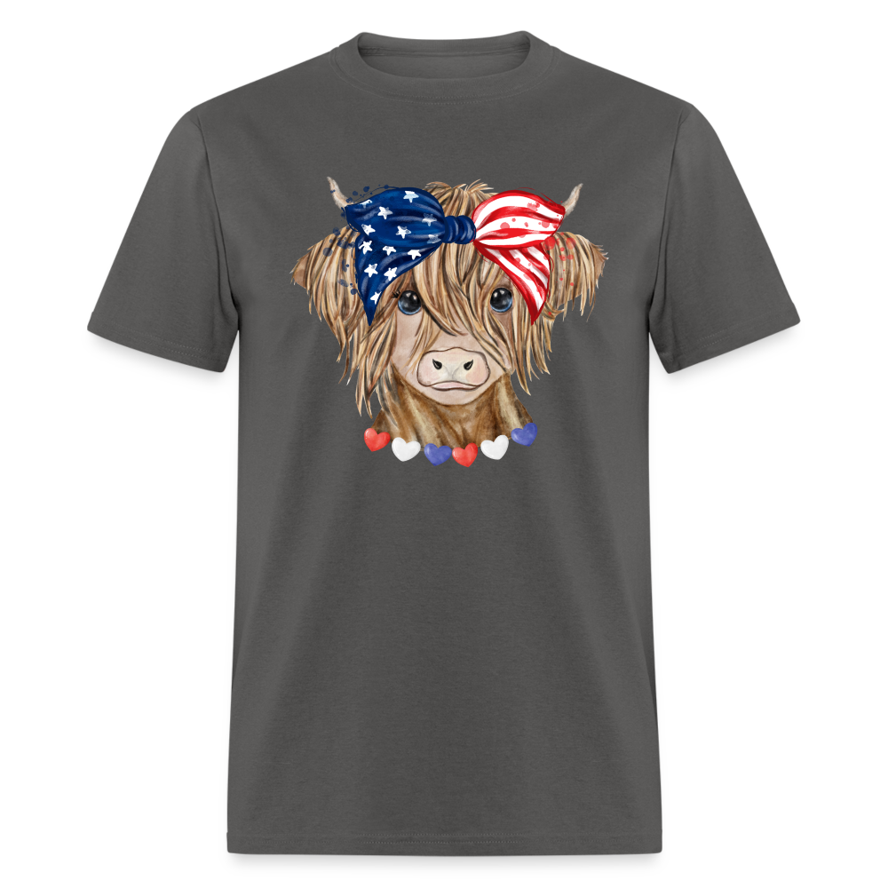 Patriotic Highland Cow T-Shirt Color: charcoal