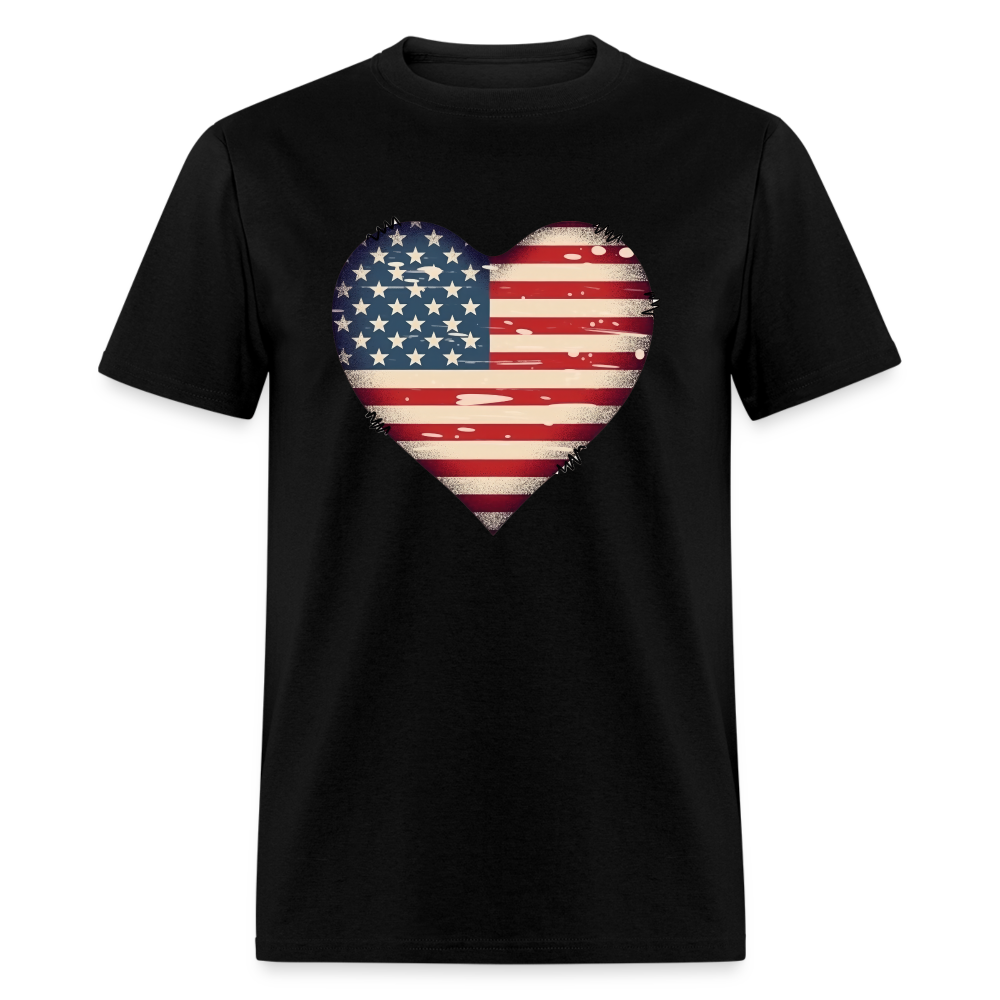 American Heart Flag T-Shirt (Patriotic Tee Shirt) Color: black