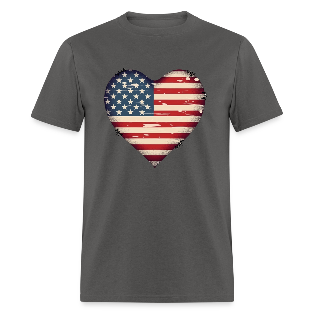 American Heart Flag T-Shirt (Patriotic Tee Shirt) Color: charcoal