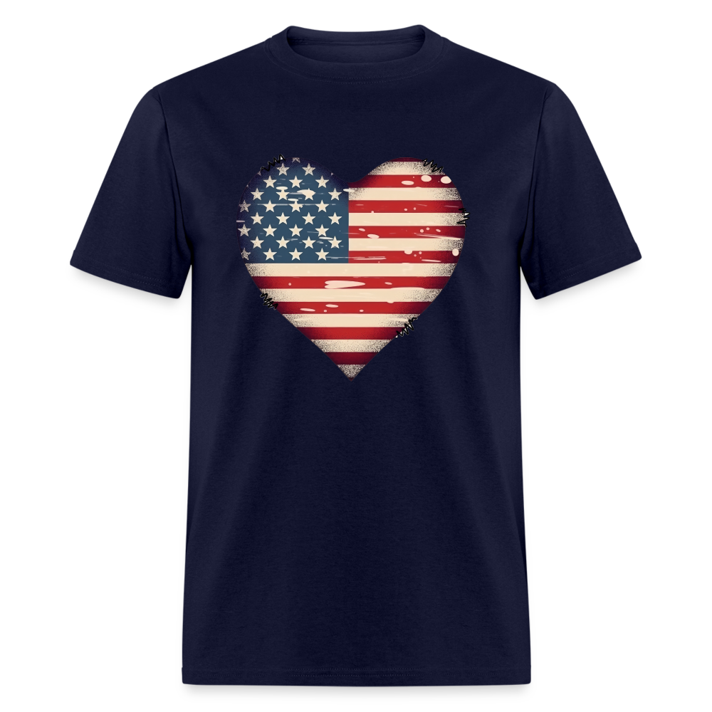 American Heart Flag T-Shirt (Patriotic Tee Shirt) Color: navy