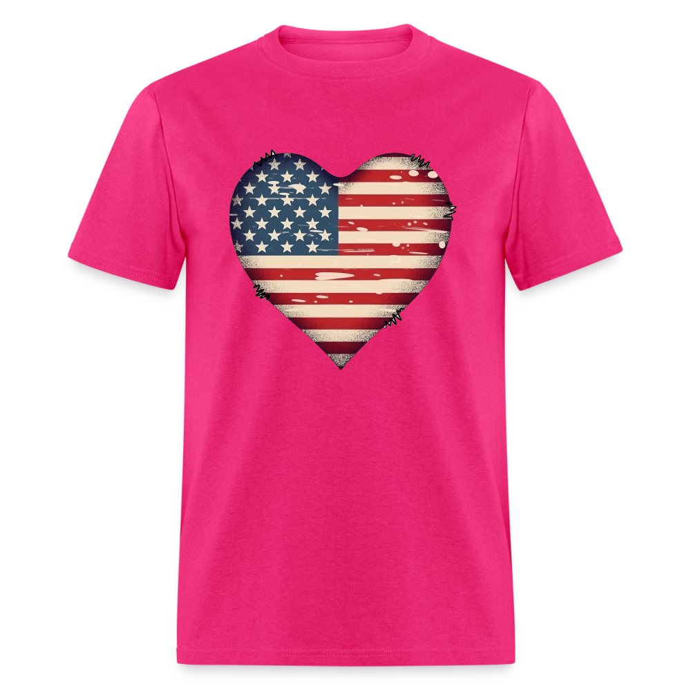 American Heart Flag T-Shirt (Patriotic Tee Shirt) Color: fuchsia