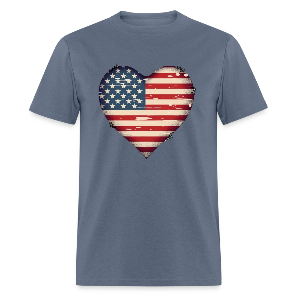 American Heart Flag T-Shirt (Patriotic Tee Shirt) Color: denim