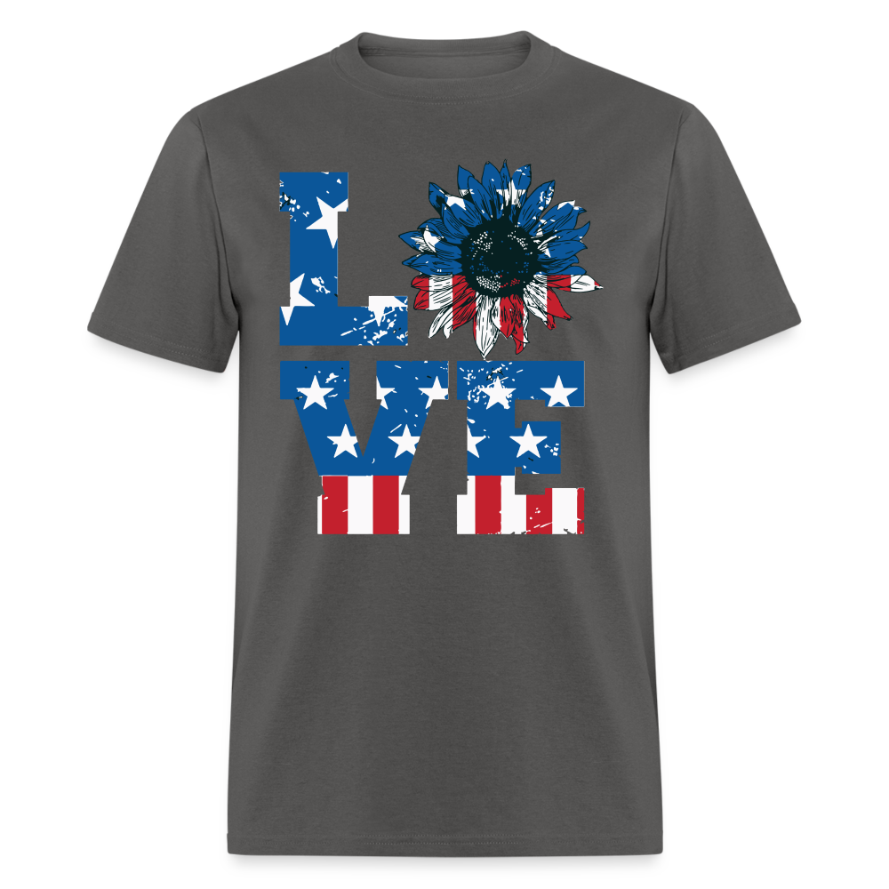 Love Sunflower American Flag T-Shirt (Patriotic Love Tee) Color: charcoal