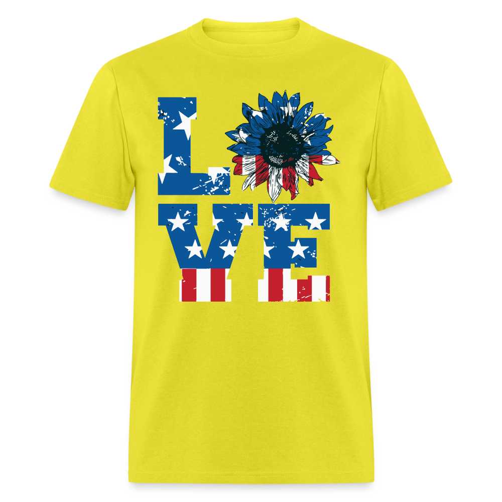 Love Sunflower American Flag T-Shirt (Patriotic Love Tee) Color: yellow