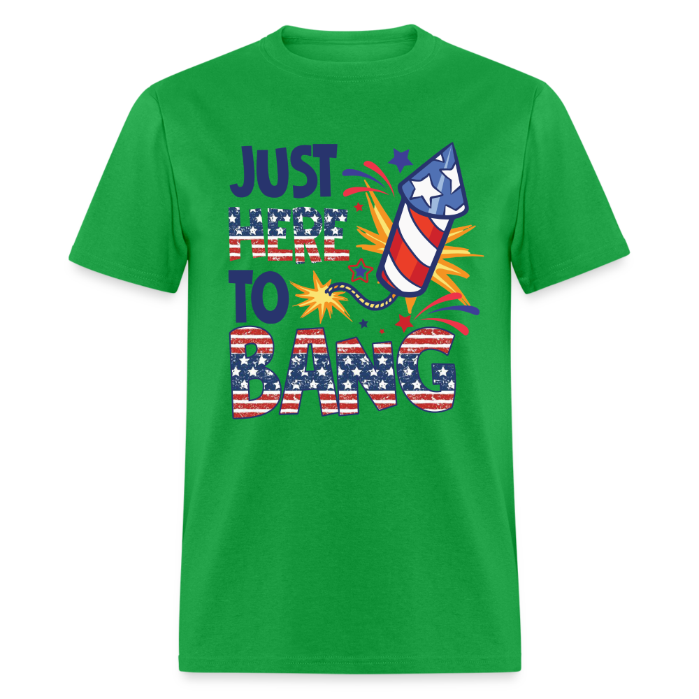 Just Here To Bang T-Shirt (Fireworks Tee) Color: bright green