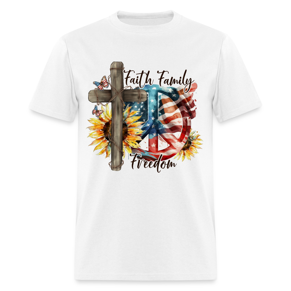 Faith Family Freedom T-Shirt (Patriotic & Faithful Tee) Color: white