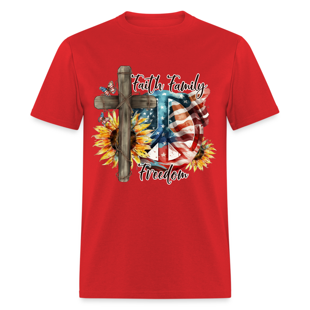 Faith Family Freedom T-Shirt (Patriotic & Faithful Tee) Color: red