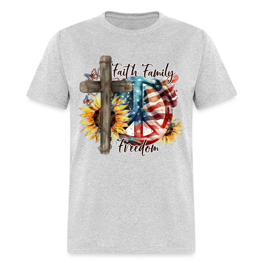 Faith Family Freedom T-Shirt (Patriotic & Faithful Tee) Color: heather gray