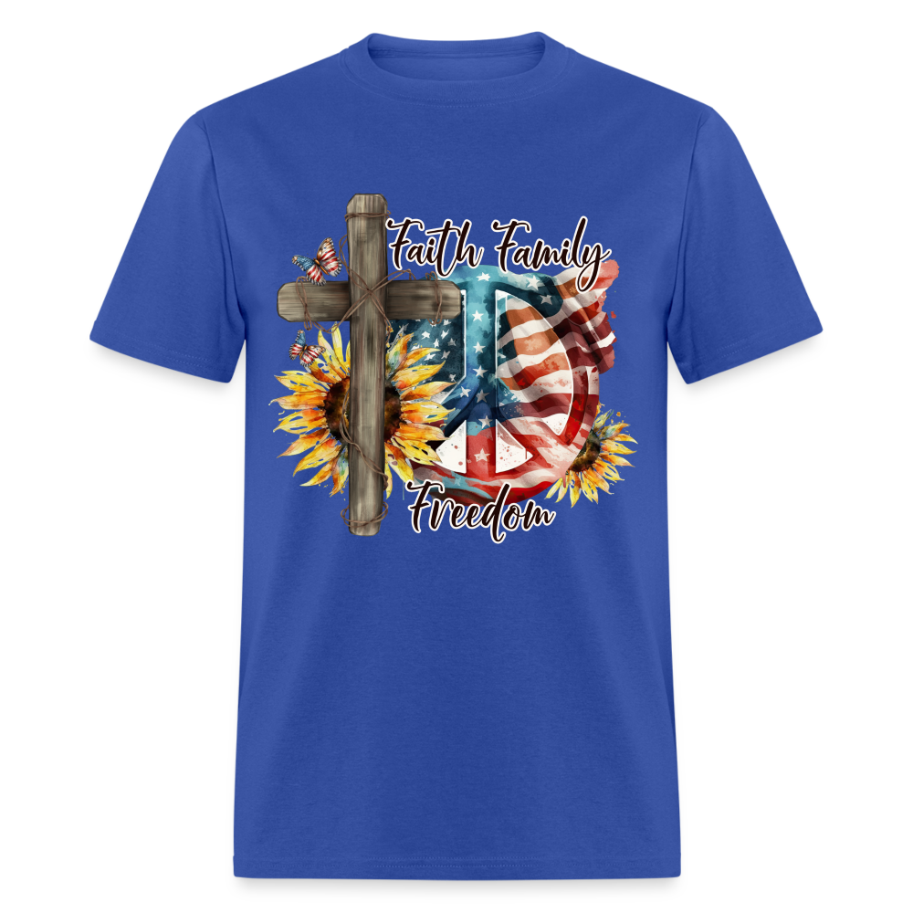 Faith Family Freedom T-Shirt (Patriotic & Faithful Tee) Color: royal blue