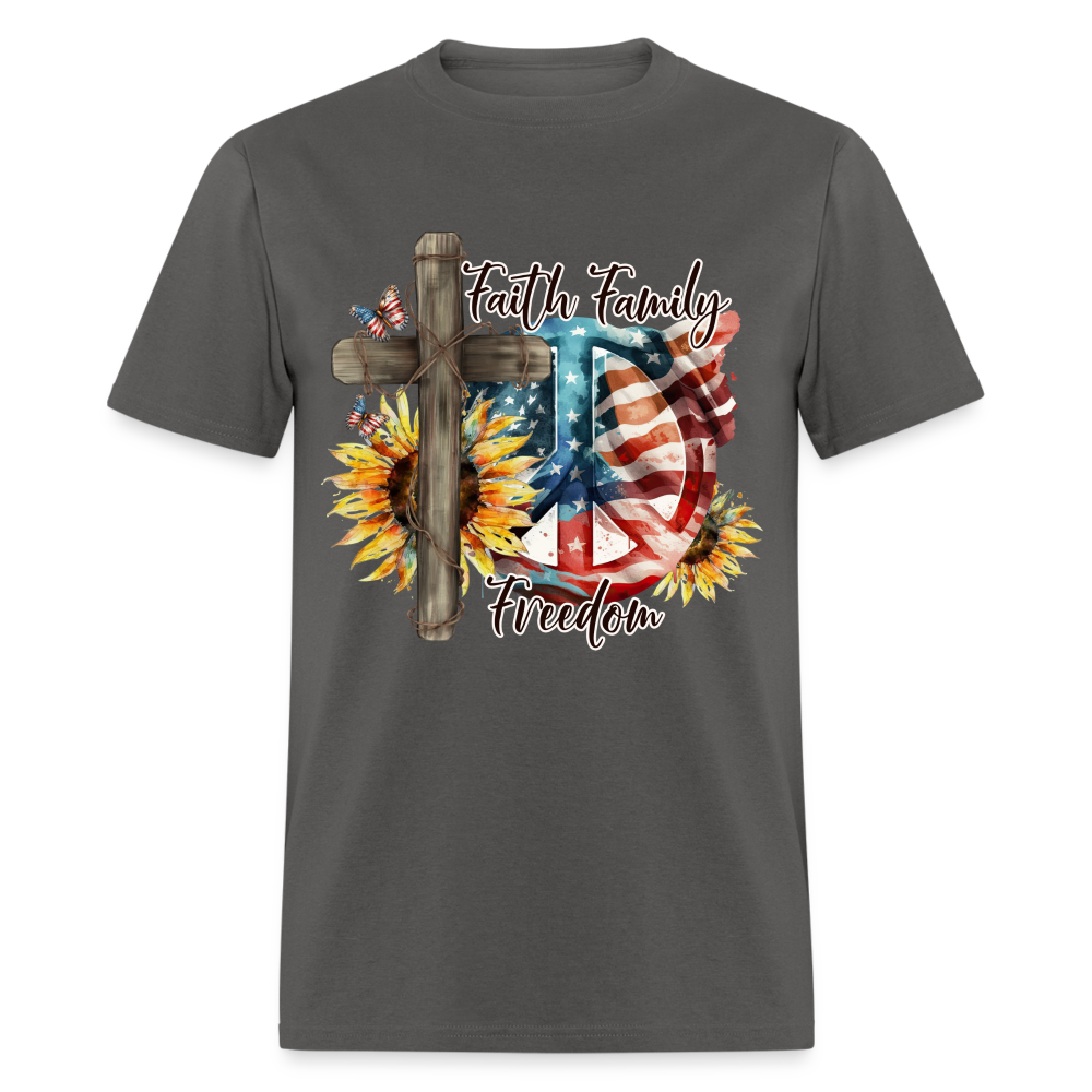 Faith Family Freedom T-Shirt (Patriotic & Faithful Tee) Color: charcoal