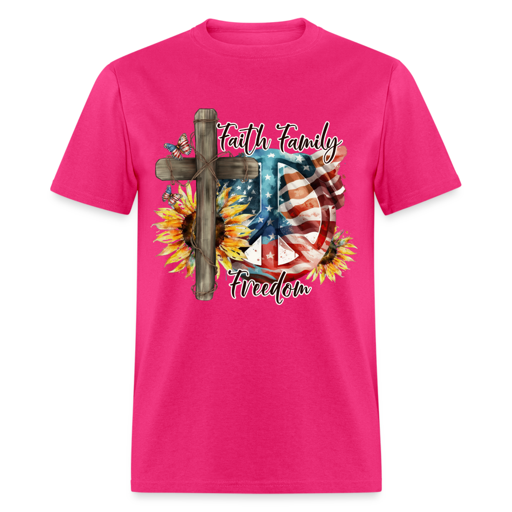 Faith Family Freedom T-Shirt (Patriotic & Faithful Tee) Color: fuchsia