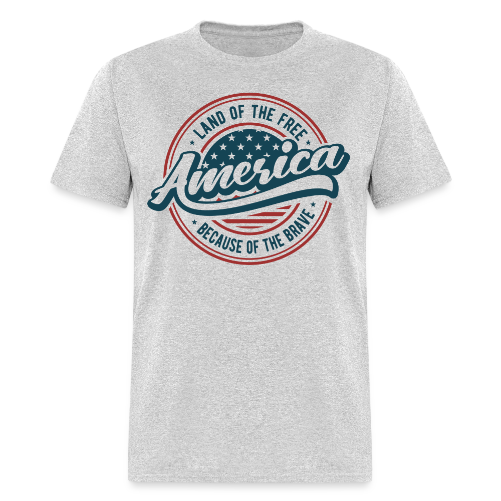 American Land of the Free T-Shirt (Because Of The Brave) Color: heather gray